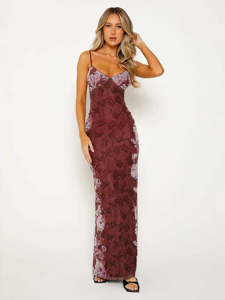 Spaghetti Strap Slim Bodycon Backless Nightclub Summer Maxi Dress