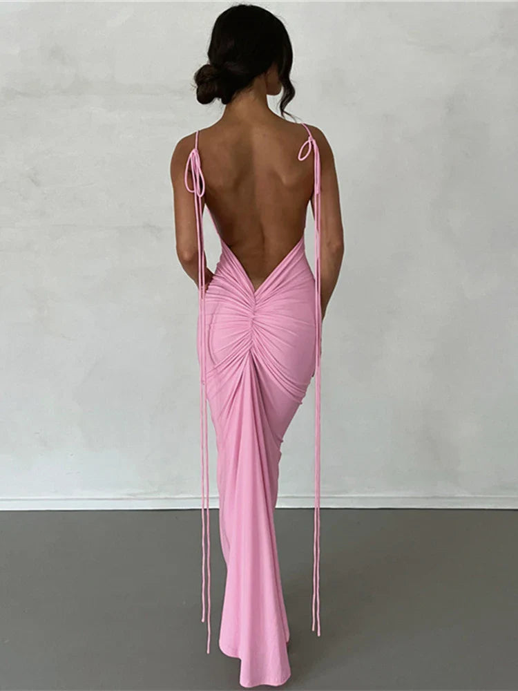 Spaghetti Strap Slim Bodycon Backless Summer Maxi Dress