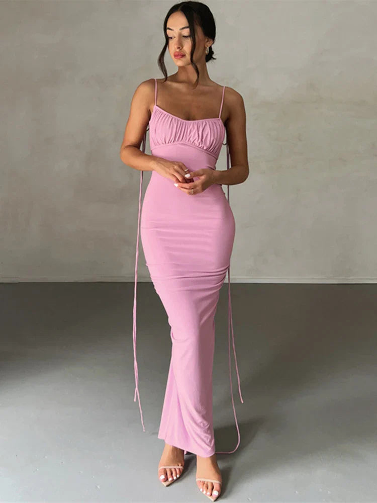 Spaghetti Strap Slim Bodycon Backless Summer Maxi Dress