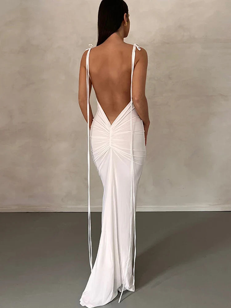 Spaghetti Strap Slim Bodycon Backless Summer Maxi Dress