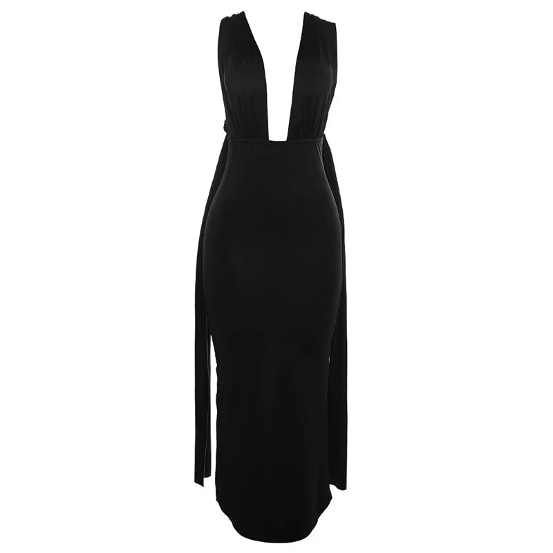 Deep V Bandage Backless Party Midi Dress