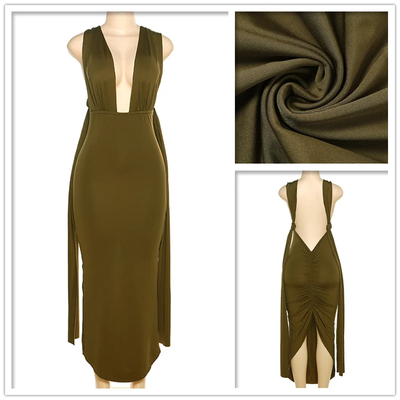 Deep V Bandage Backless Party Midi Dress