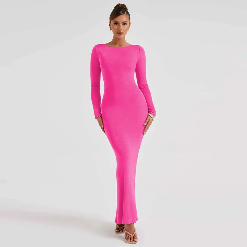 Slim Bodycon Backless Nightclub Autumn Winter Maxi Dress