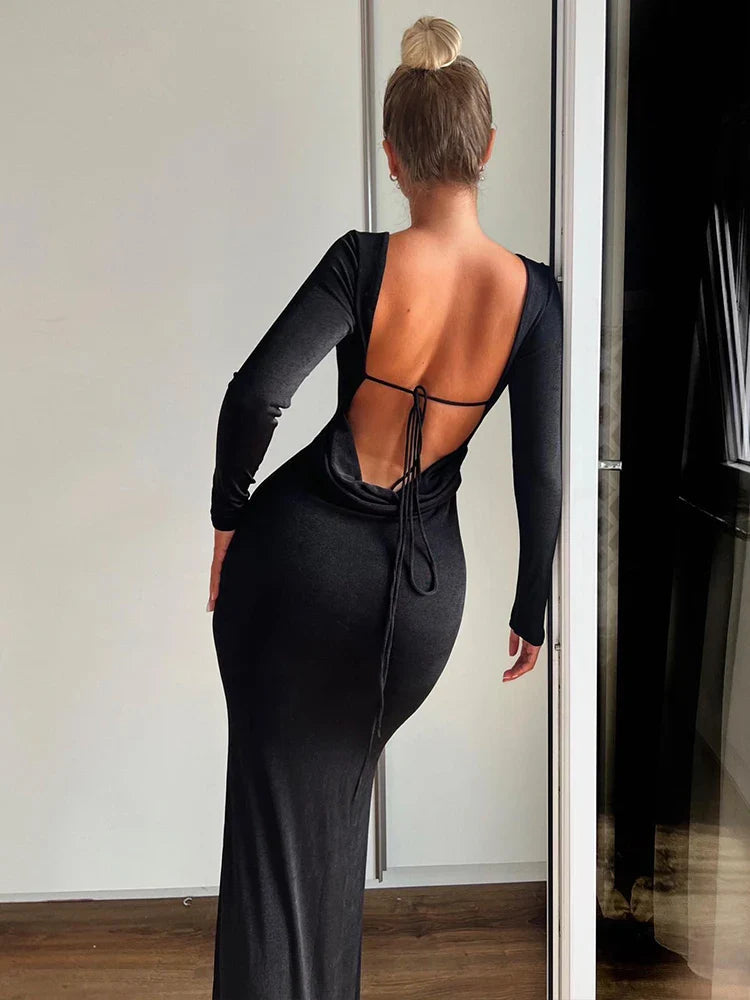 Slim Bodycon Backless Nightclub Autumn Winter Maxi Dress