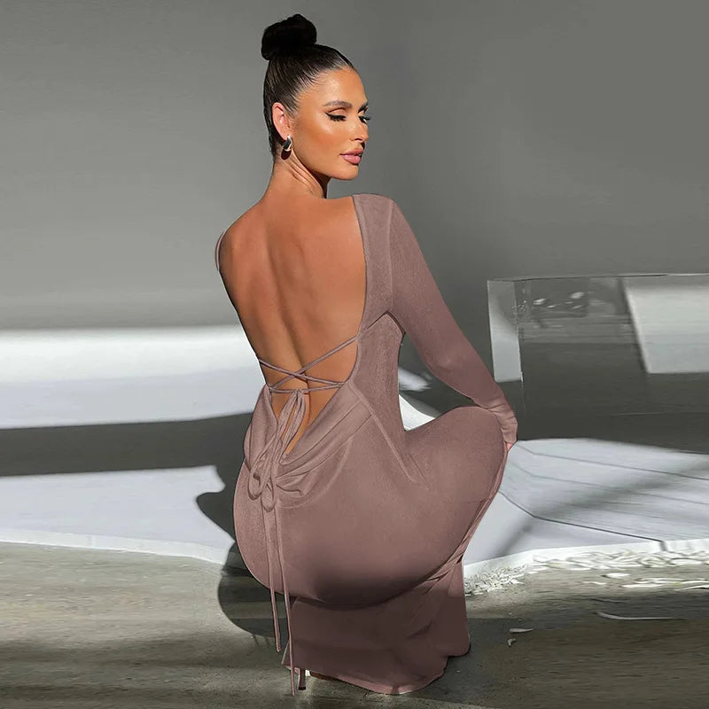 Slim Bodycon Backless Nightclub Autumn Winter Maxi Dress
