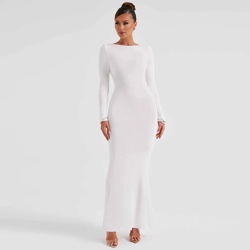 Slim Bodycon Backless Nightclub Autumn Winter Maxi Dress