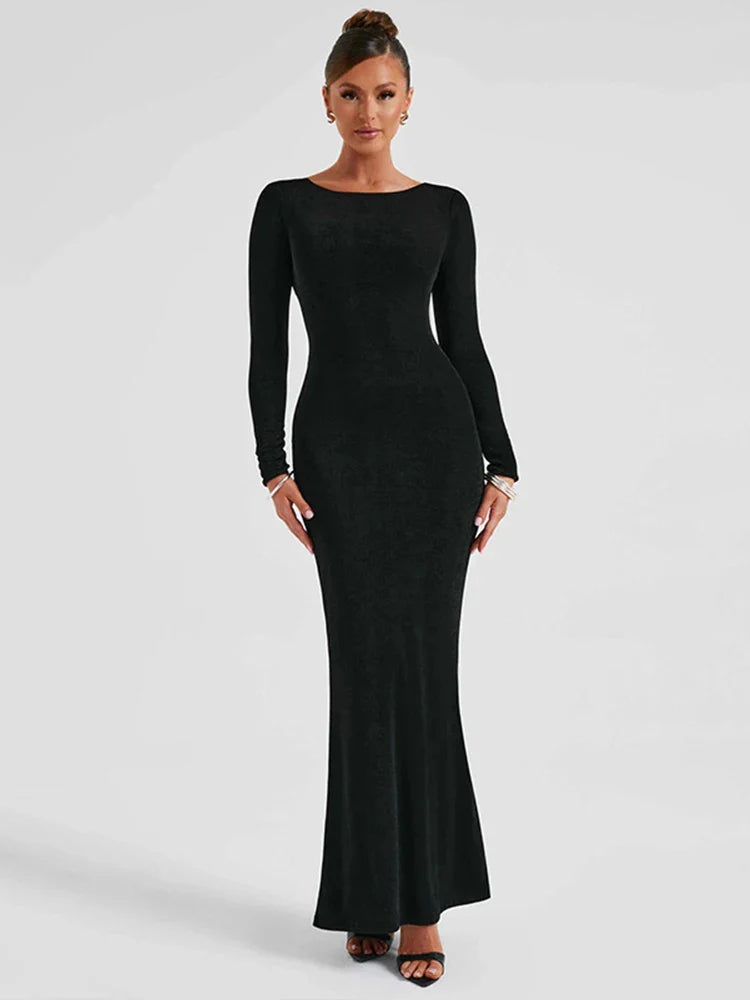 Slim Bodycon Backless Nightclub Autumn Winter Maxi Dress