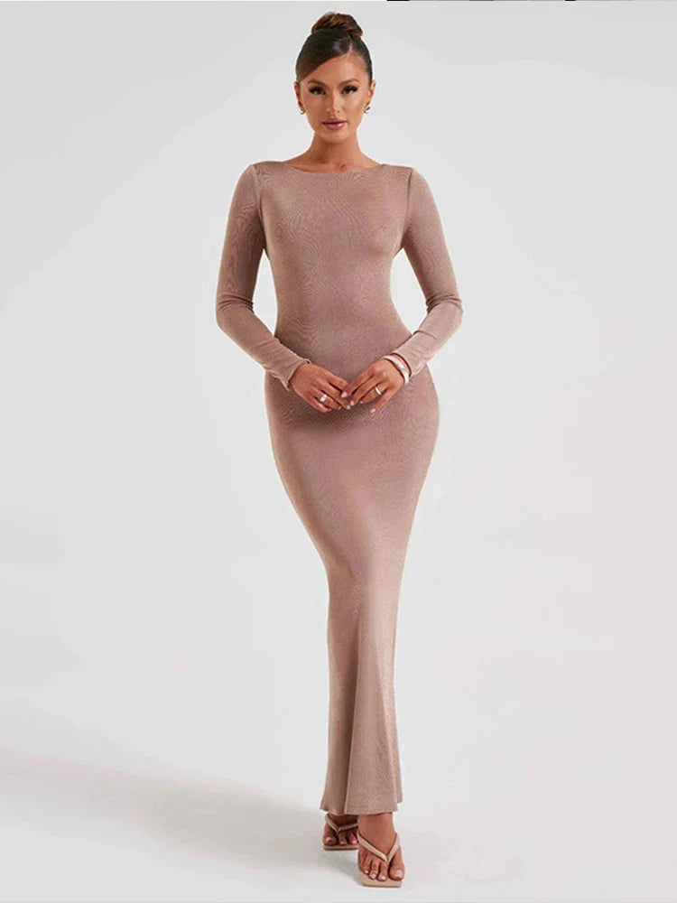 Slim Bodycon Backless Nightclub Autumn Winter Maxi Dress