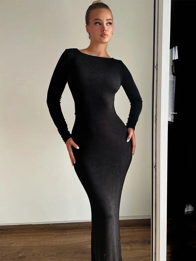 Slim Bodycon Backless Nightclub Autumn Winter Maxi Dress