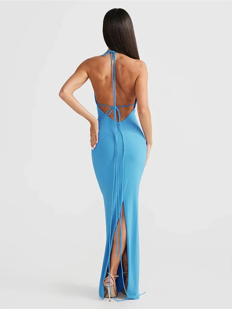 Long Halter Backless Slim Bodycon Spring Summer Maxi Dress