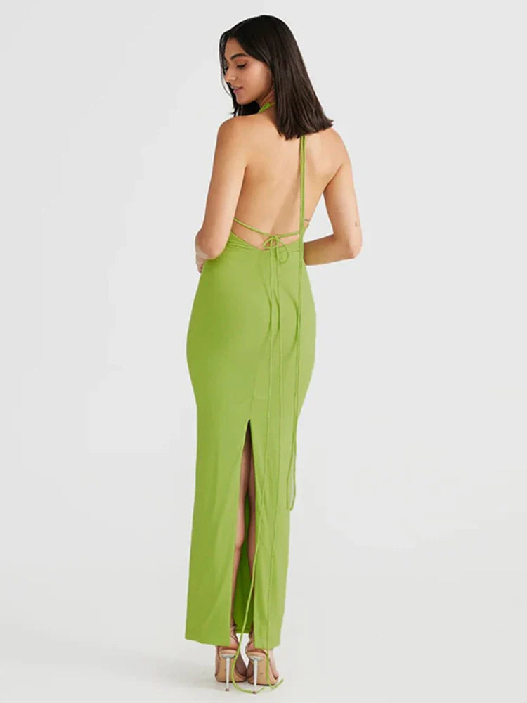 Long Halter Backless Slim Bodycon Spring Summer Maxi Dress