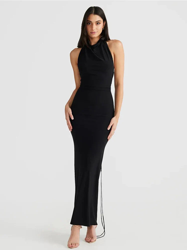 Long Halter Backless Slim Bodycon Spring Summer Maxi Dress