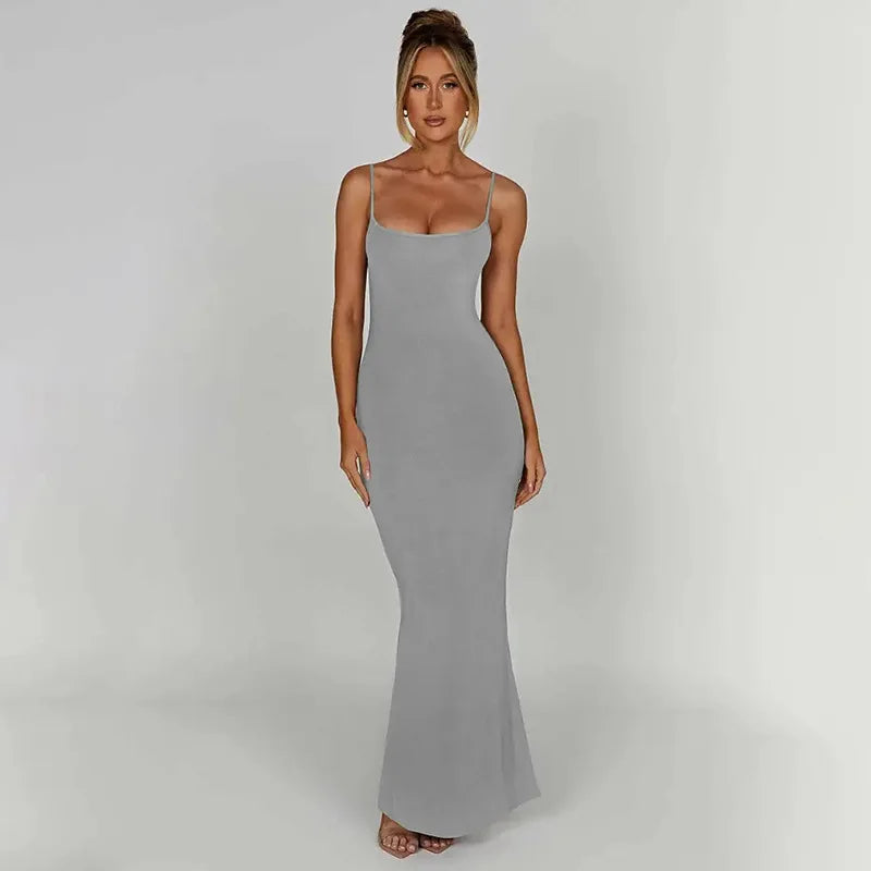 Spaghetti Strap Backless Slim Bodycon Summer Maxi Dress