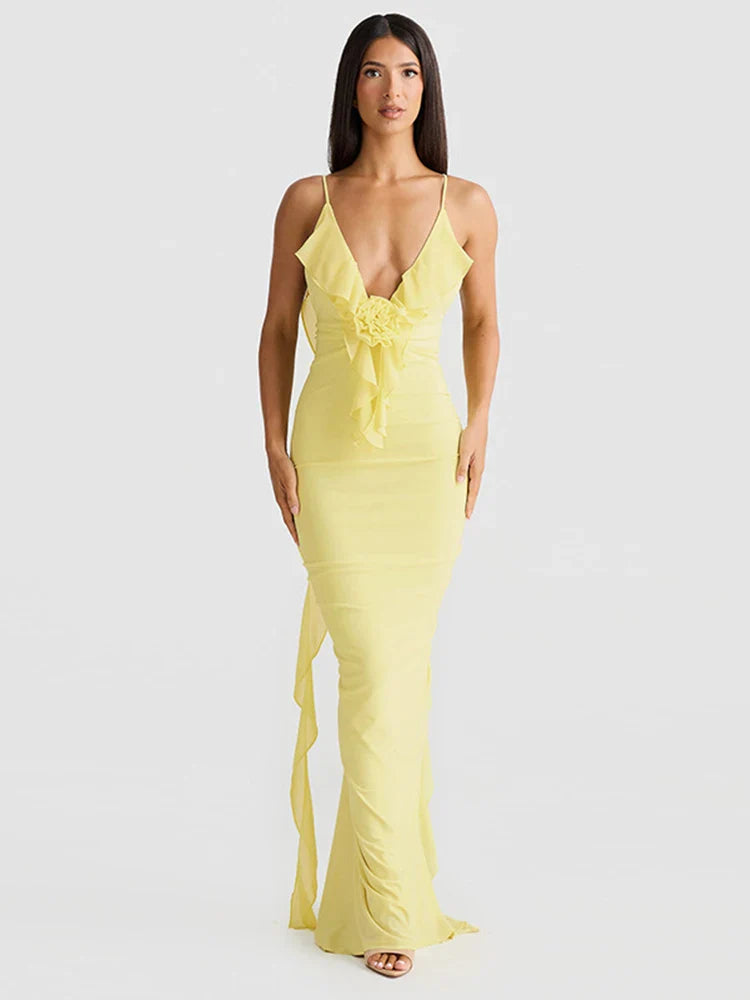 Mermaid Spaghetti Strap Backless V Neck Spring Summer Maxi Dress