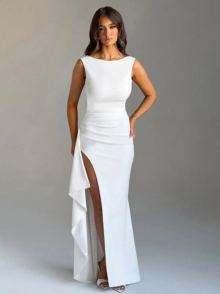 Slim Bodycon Ruffles High Split Summer Maxi Dress