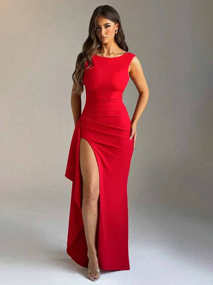 Slim Bodycon Ruffles High Split Summer Maxi Dress