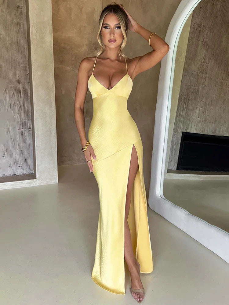 Slim Bodycon Spaghetti Strap Split Nightclub Maxi Dress