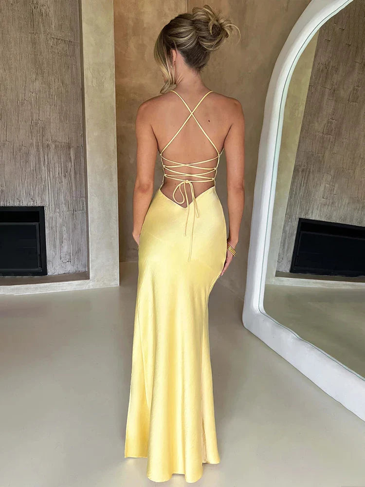 Slim Bodycon Spaghetti Strap Split Nightclub Maxi Dress