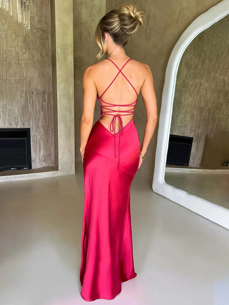 Slim Bodycon Spaghetti Strap Split Nightclub Maxi Dress