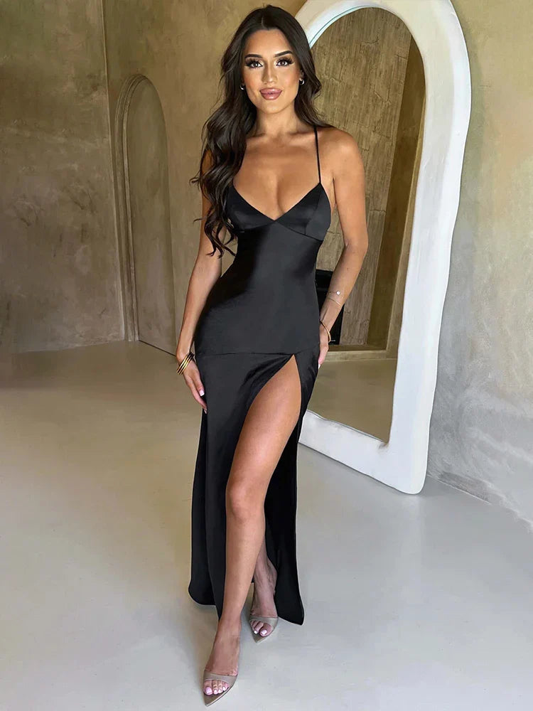 Slim Bodycon Spaghetti Strap Split Nightclub Maxi Dress