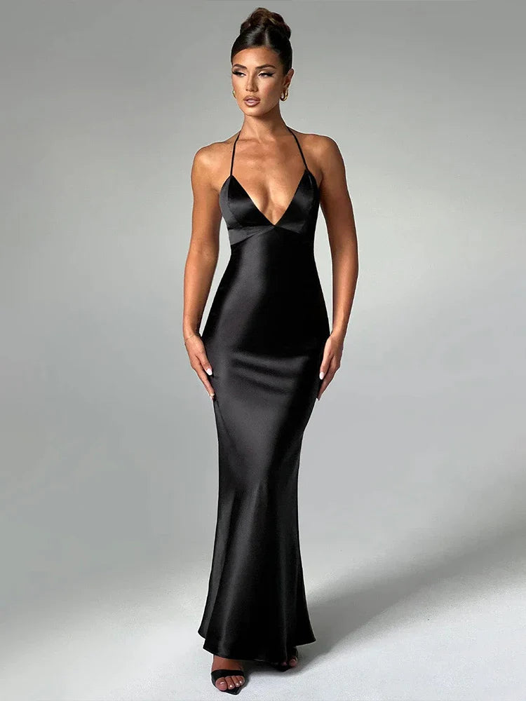 Slim Bodycon Spaghetti Strap Backless Summer Maxi Dress