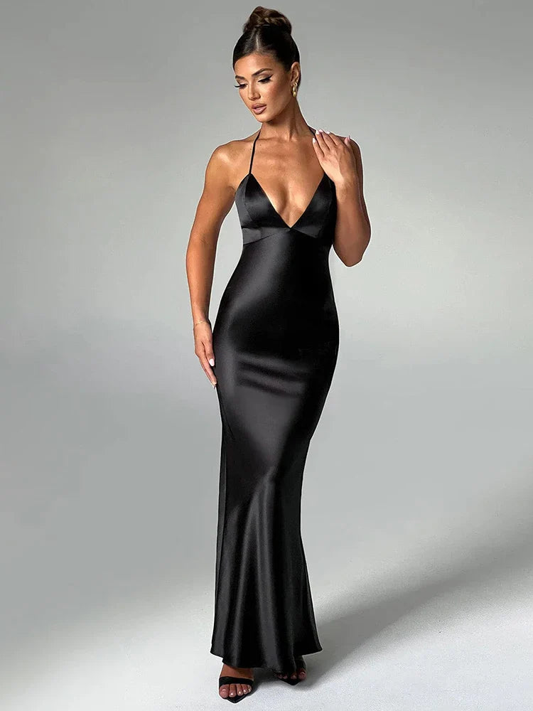 Slim Bodycon Spaghetti Strap Backless Summer Maxi Dress