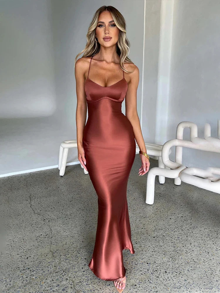 Slim Bodycon Spaghetti Strap Backless Spring Summer Maxi Dress
