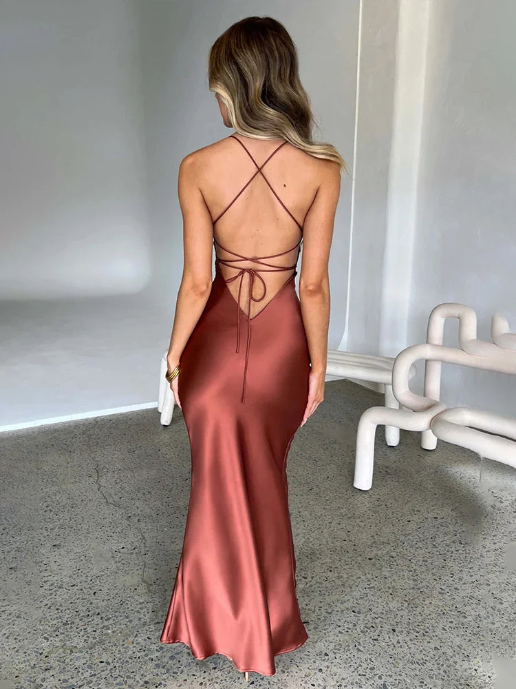 Slim Bodycon Spaghetti Strap Backless Spring Summer Maxi Dress