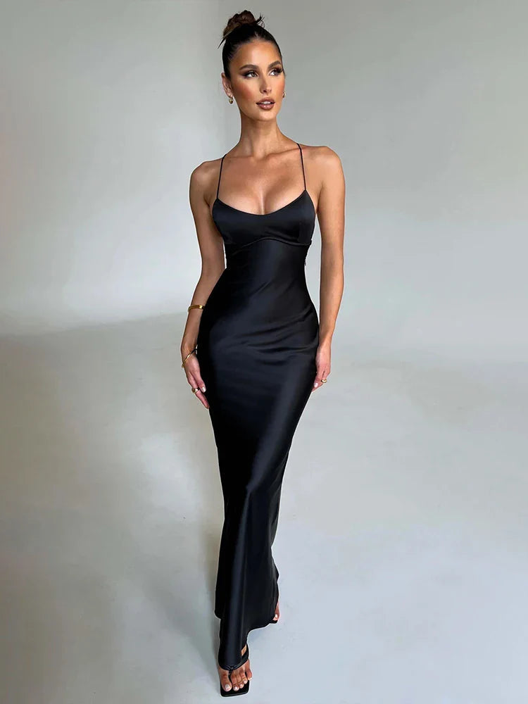 Slim Bodycon Spaghetti Strap Backless Spring Summer Maxi Dress