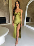 High Split Backless Slim Strap Midi Dress