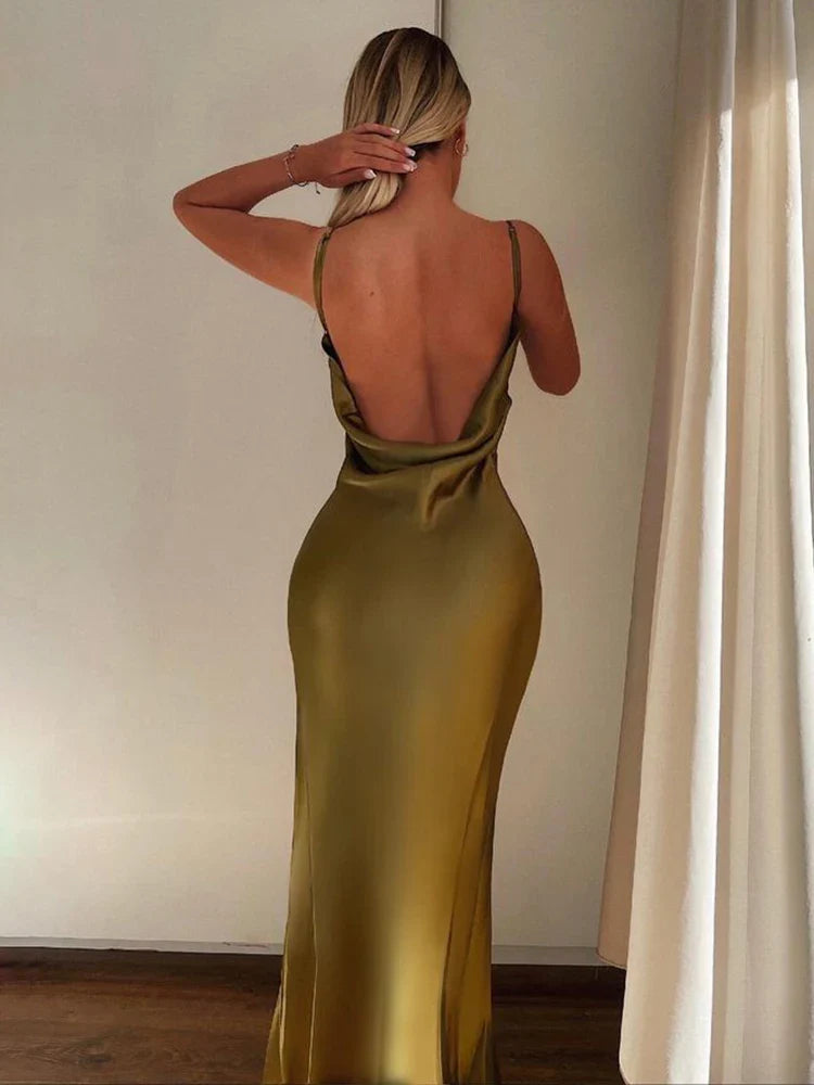 High Split Backless Slim Strap Midi Dress