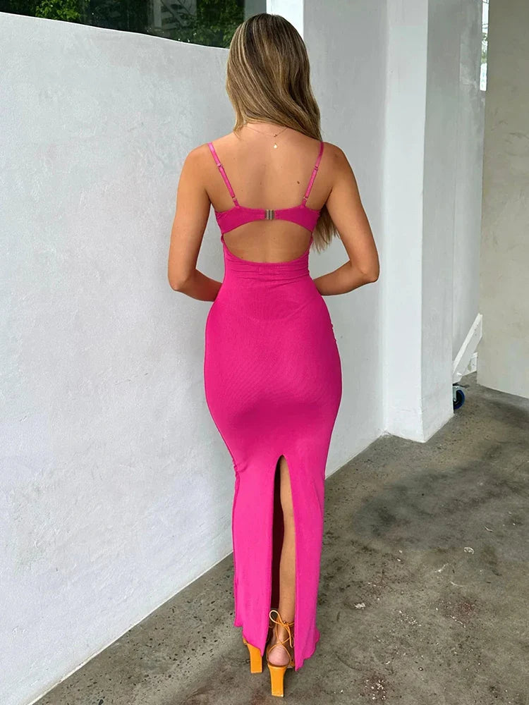 Slim Strap Backless Bodycon Summer Midi Dress