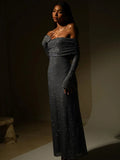 Off Shoulder Sparkle Glitter Nightclub Maxi Dress