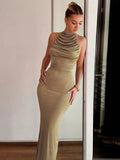 Off Shoulder Halter Slim Bodycon Backless Party Maxi Dress