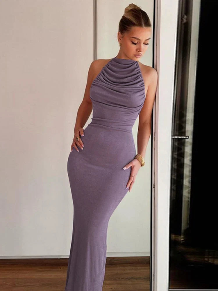 Off Shoulder Halter Slim Bodycon Backless Party Maxi Dress