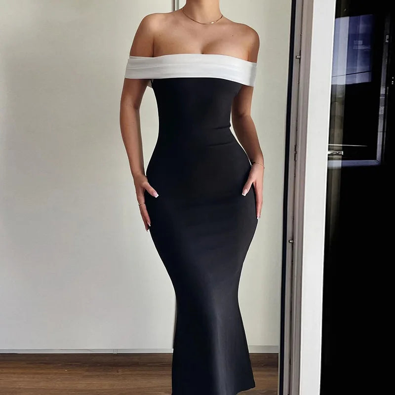 Off Shoulder Backless Slim Bodycon Midi Dress