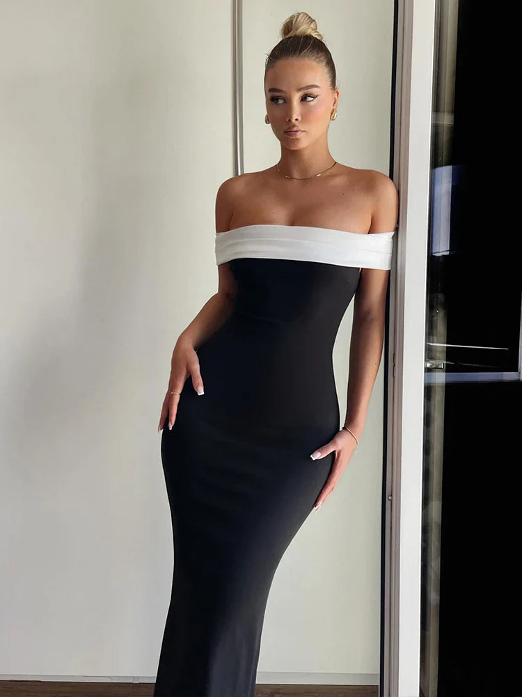 Off Shoulder Backless Slim Bodycon Midi Dress