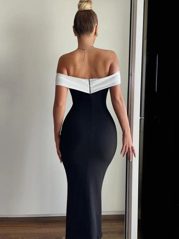 Off Shoulder Backless Slim Bodycon Midi Dress