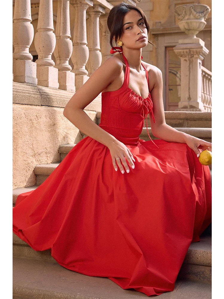 Wrap Halter Backless Nightclub Midi Dress