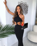 Knitted Halter Backless Slim Bodycon Midi Dress