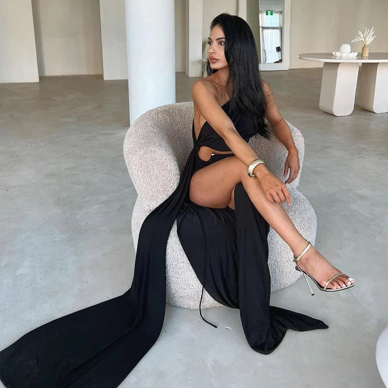 Split Backless One Shoulder Elegant Summer Nightclub Maxi Dress