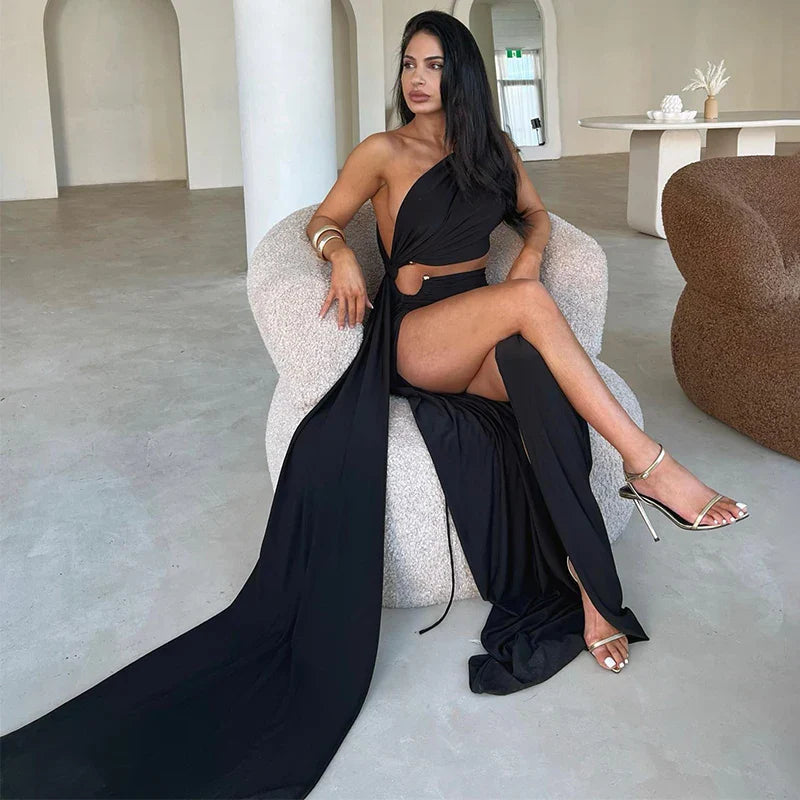 Split Backless One Shoulder Elegant Summer Nightclub Maxi Dress