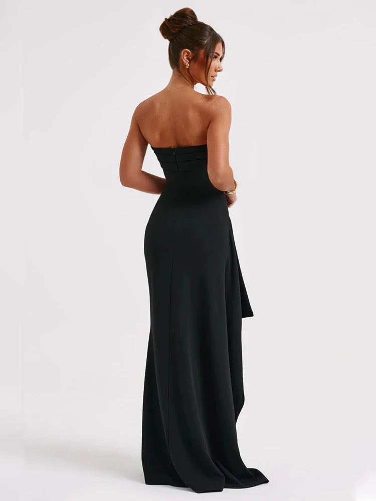 Split Party Backless Nightclub Slim Bodycon Pleated Maxi Dress