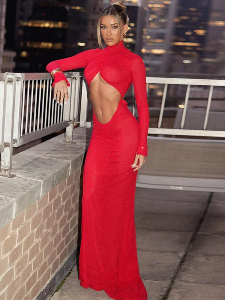 Hollow Out Mermaid Backless Nightclub Maxi Dress