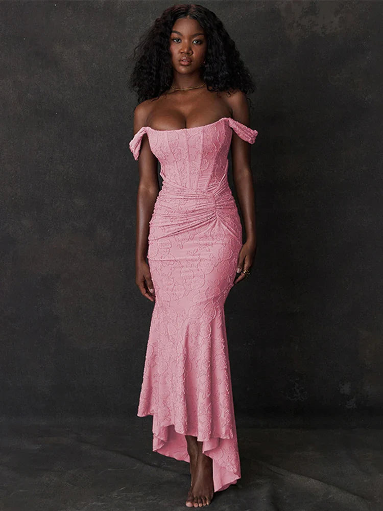 Jacquard Off Shoulder Mermaid Nightclub Summer Maxi Dress