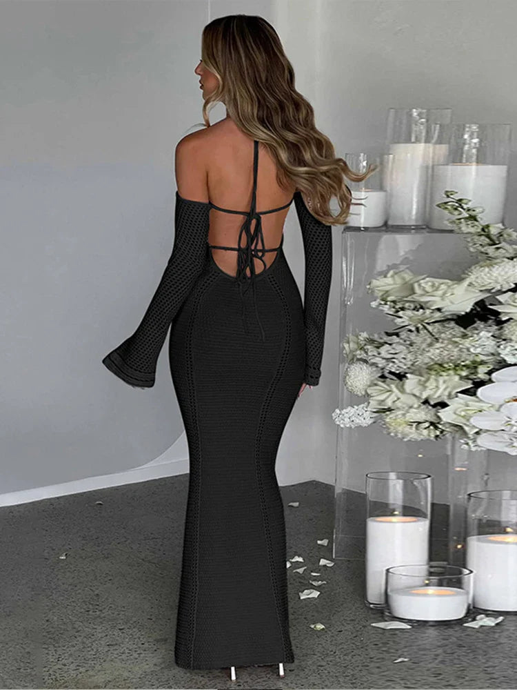 Knitting Bodycon Long Backless Party Maxi Dress
