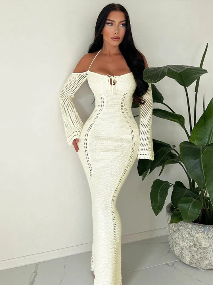 Knitting Bodycon Long Backless Party Maxi Dress