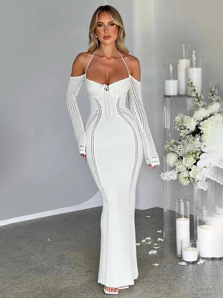 Knitting Bodycon Long Backless Party Maxi Dress
