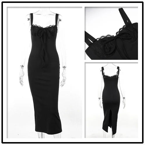 Lace Side Strap Elegant Nightclub Midi Dress