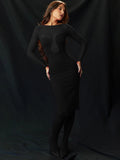 Mesh Slim Elegant Long Sleeve Midi Dress